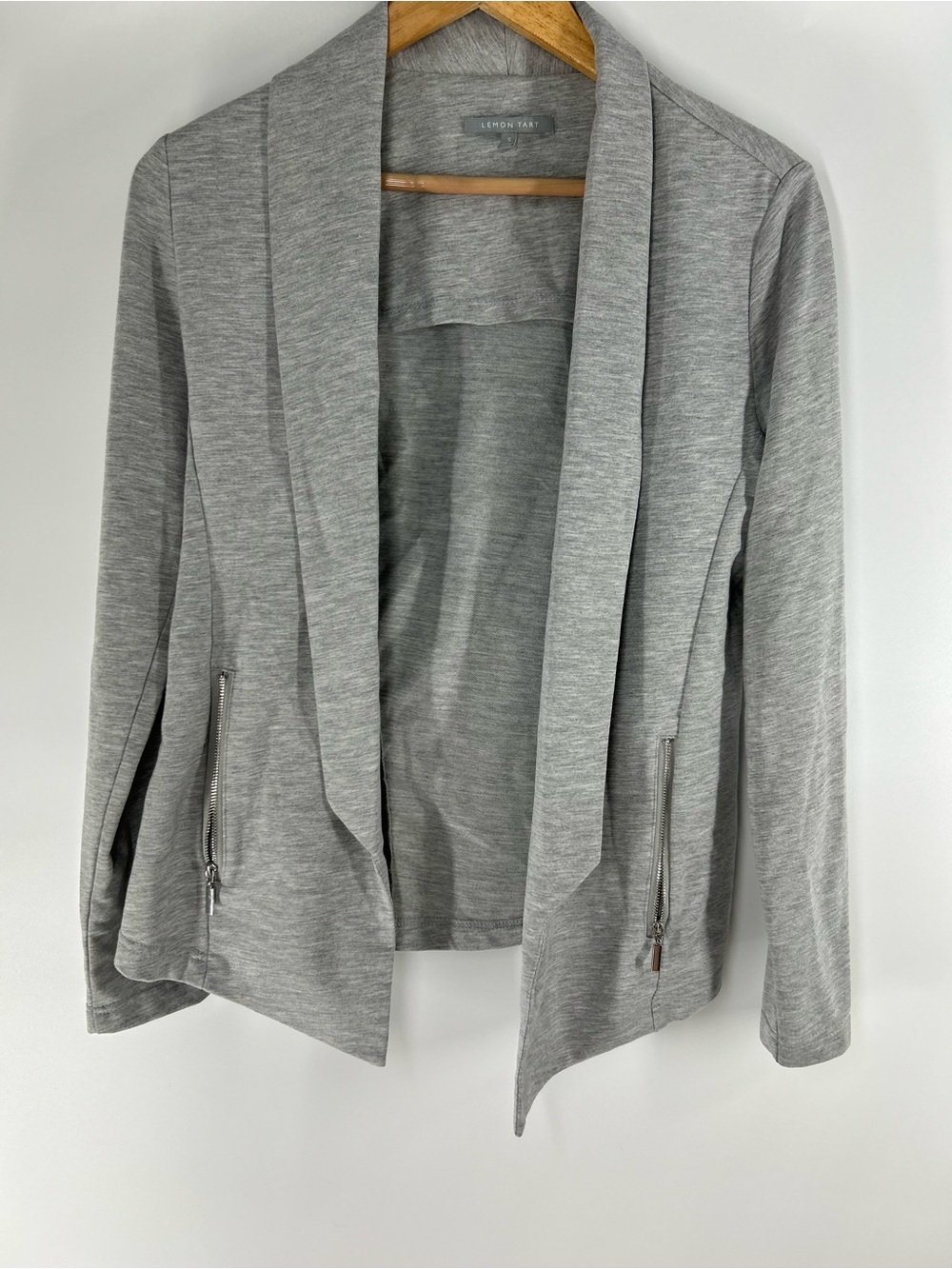 Lemon Tart Light Gray Open-Front Blazer with Zip Pockets